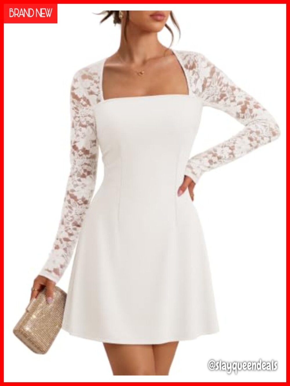 Womens Lace Long Sleeve Mini Dress Cocktail Wedding Guest